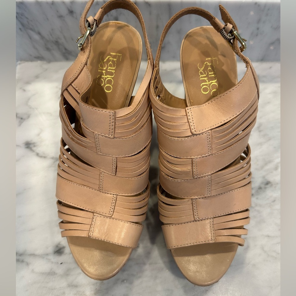 Franco Sarto platform wedge tan/neutral color sandals